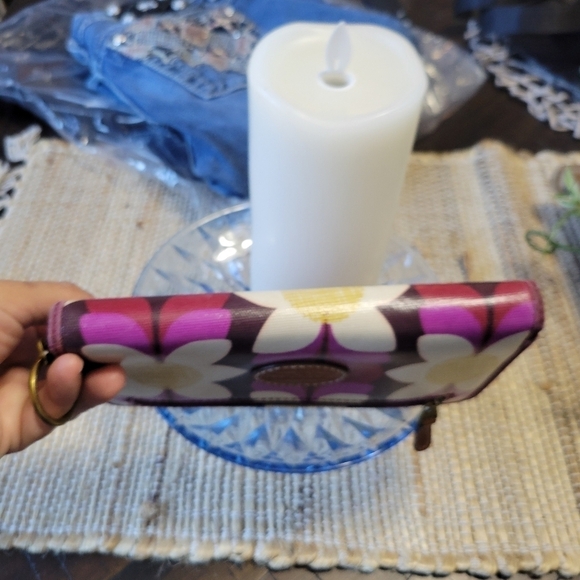 Fossil Leather Floral Zip Around Long Wallet Coated Canvas Pink Cream Retro EUC - Picture 8 of 13